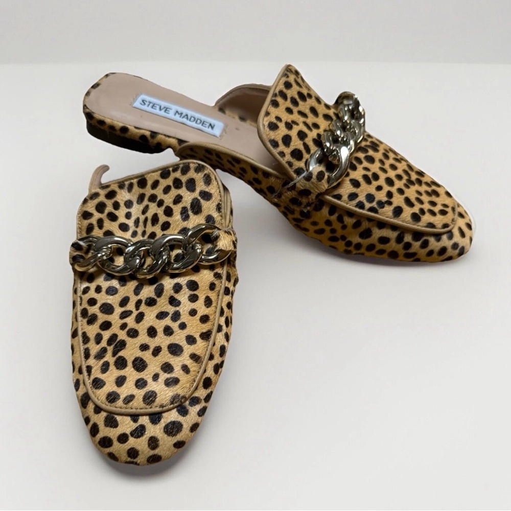 Steve Madden calf hair animal print mules slides shoes
